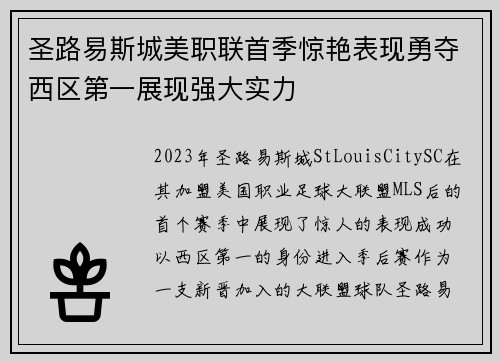 圣路易斯城美职联首季惊艳表现勇夺西区第一展现强大实力 圣路易斯城美职联首季惊艳表现勇夺西区第一展现强大实力